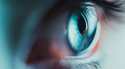 close up of human eye showcasing intricate details and vibrant colors, highlighting iris and pupil. soft focus effect adds dreamy quality to image