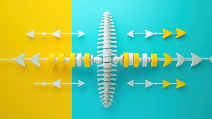 Obraz premium A symbolic image of a bent spine overlaid with arrows showing realignment.