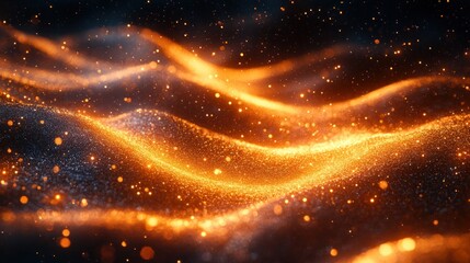 Obraz premium Gold Glitter Bokeh Abstract Art with Shimmering Particles and Ethereal Lighting on Black Background