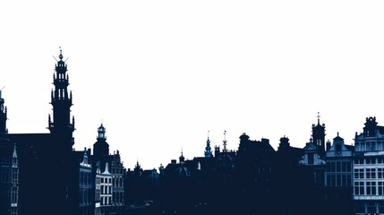 Naklejka premium Brussels skyline silhouette in navy blue highlighting historic architecture against clear sky