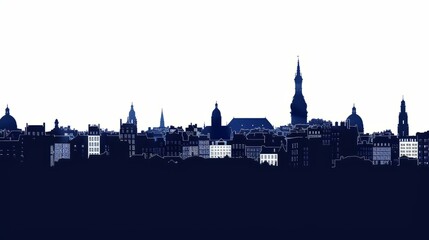 Obraz premium Skyline silhouette of Nantes, France with historic architecture and landmarks under clear sky in minimalist blue tones