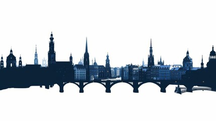 Hamburg cityscape silhouette in navy blue tones with iconic architecture and bridge, isolated on white background