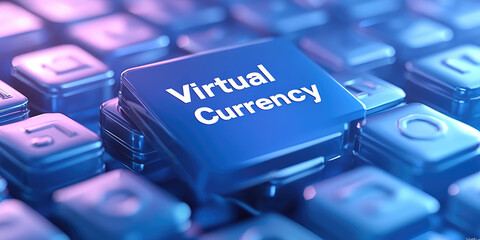 Virtual Currency text banner template. Creative 3d background wallpaper for web page, promotion backdrop, copy space