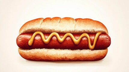 Delicious Sausage in Soft Bun Topped with Mustard Sauce