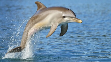 A dolphin leaps out of the water, showcasing its agility and grace in a natural setting.