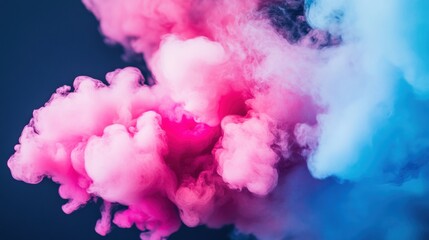Bright pink and blue ink swirls form a stunning cloud in water, showcasing a dynamic blend of colors and textures in motion