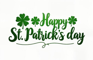 Fototapeta premium Green glitter text says Happy St Patricks Day. St Patricks Day greeting on white background. Design element for cards invitations posters. Suitable for spring celebration Irish culture. Image