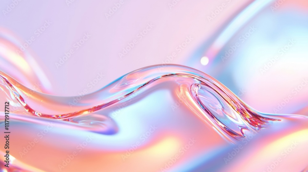 Poster swirls of iridescent liquid move fluidly, showcasing an enchanting array of colors and patterns in a