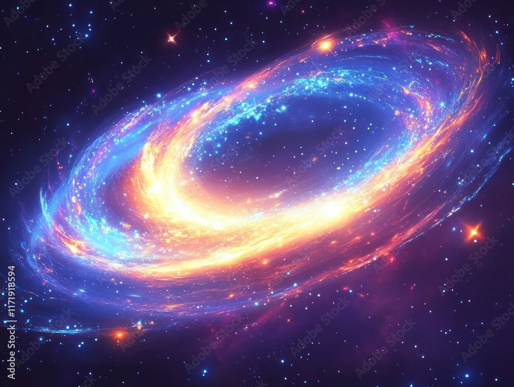 Poster cosmic swirl background with neon colors and glowing light effects