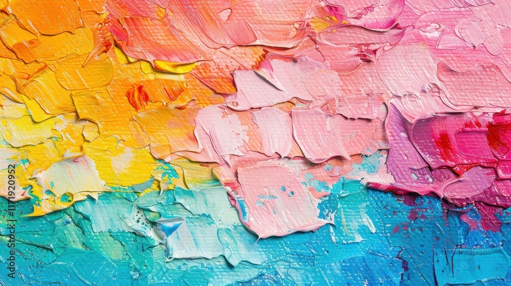 Poster this artwork features a dynamic array of colors and textures, creating a vivid abstract composition 