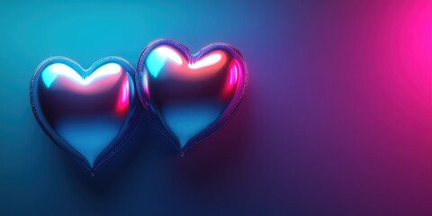 Two radiant hearts glisten vividly against a serene blue backdrop, embodying love and affection in a captivating visual embrace.