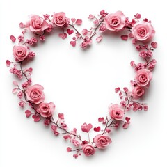 Obraz premium A charming heart-shaped frame adorned with delicate pink flowers and vibrant berries, perfect for celebrating love on Valentine's Day.