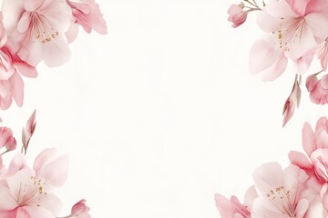 Fototapeta premium A delicate pink flower frame embraces a pure white background, evoking romantic feelings perfect for Valentine's Day celebrations.