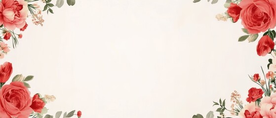 A romantic floral frame adorned with vibrant red roses and lush green leaves, perfect for celebrating love on Valentine's Day.