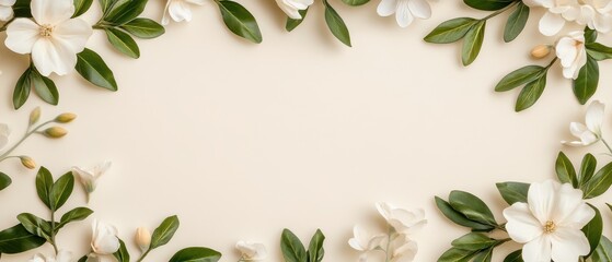 A delicate white flower frame adorned with lush green leaves, perfect for celebrating love and romance this Valentine's Day.