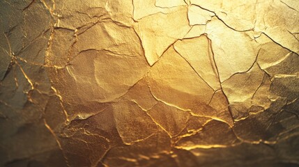 The surface showcases a rich, crinkled gold foil texture that reflects light, creating a stunning visual effect with its detailed patterns and shine