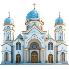 Obraz premium White Church with Blue Domes and Golden Accents Isolated on Transparent Background