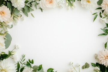 A delicate white flower frame adorned with lush greenery creates a romantic setting, perfect for expressing love this Valentine's Day.