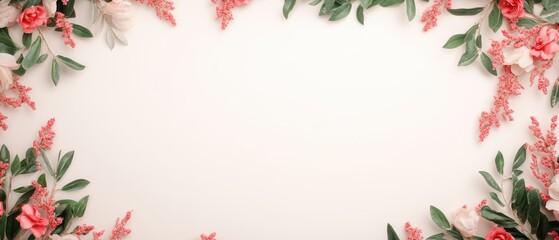 A delicate white and pink flower frame adorned with lush green leaves, perfect for celebrating love on Valentine's Day.