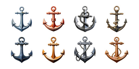 Vintage Anchor Icons on Transparent Background