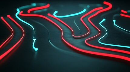 Abstract Neon Lines Flowing Across Dark Surface