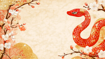 Chinese new year 2025 with snake and flower background