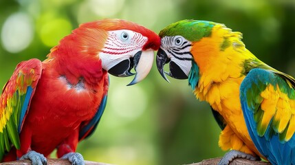 Colorful parrot lush green background, symbolizing nature and companionship