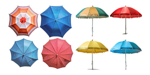 Obraz premium Colorful Beach Umbrellas on Transparent Background