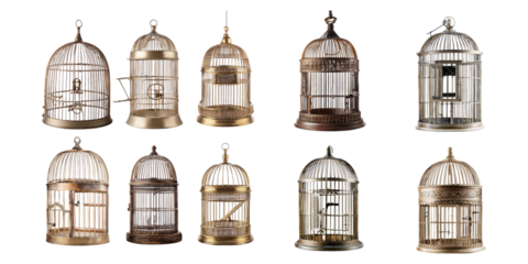 Vintage Birdcages on Transparent Background