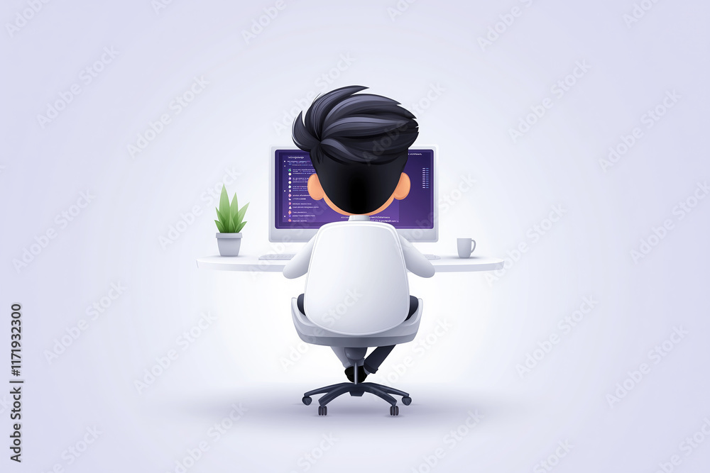 Wall mural cartoon programmer character with laptop. international programmers' day concept