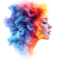 Fototapeta premium Woman's Silhouette Surrounded by Vibrant Colorful Smoke on a Transparent Background