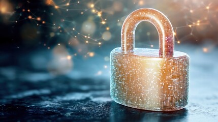 A holographic padlock symbolizing digital security and protection, with intricate futuristic design and advanced technological features to safeguard online privacy and ensure secure internet browsing.