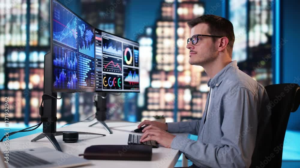 Poster business man analyst using kpi data