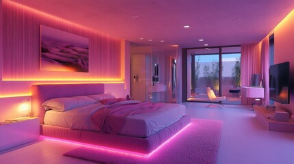 A cozy bedroom adorned with heart-shaped decorations, a sumptuous bed, and a romantic ambiance perfect for celebrating love on Valentine's Day.