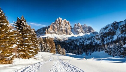 Snowy winter landscape, Dolomites, Italy, Europe