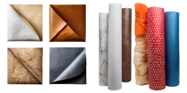Textured Paper Rolls on Transparent Background