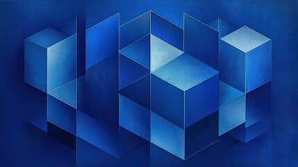 Obraz premium Blue Geometric Cubes Abstract Design Minimalist Background with Soft Ambient Lighting