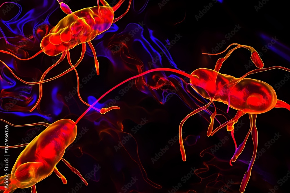 Wall mural Glowing Wallpaper Background of Magnified Cholera Bacteria