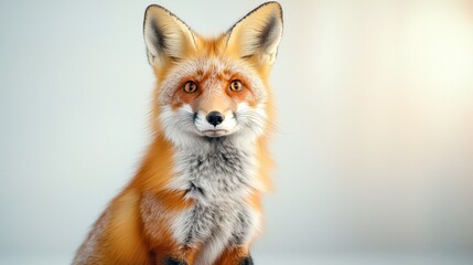 Obraz premium The red fox is sitting upright on its hind legs, its piercing eyes locked onto the camera with an intense gaze