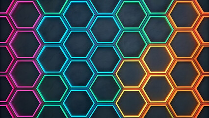 Obraz premium Colorful Hexagonal Pattern on Dark Background with Light Effects