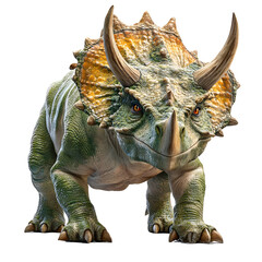 Fototapeta premium A Green and Yellow Triceratops Dinosaur Isolated on a Transparent Background