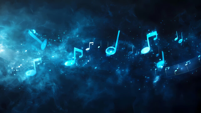 Musical notes seemingly float into oblivion on a mysterious dark background. Oblivian. Illustration