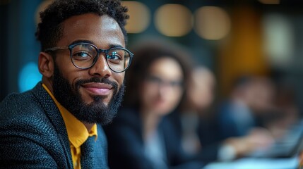Obraz premium Professional networking event modern office portrait photography bright environment close-up confidence and collaboration