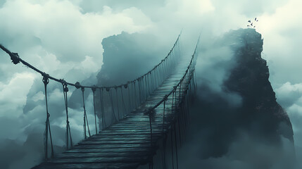 Obraz premium Path to oblivion: misty sky bridge to nowhere. Oblivian. Illustration