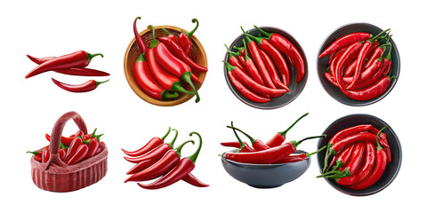 Vibrant Red Chili Peppers on Transparent Background