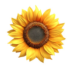 Fototapeta premium A single sunflower bloom with yellow petals and a brown center isolated on a white background, Transparent background.