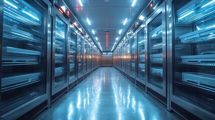Obraz premium High-tech cold storage facility industrial warehouse photo modern environment perspective innovative design