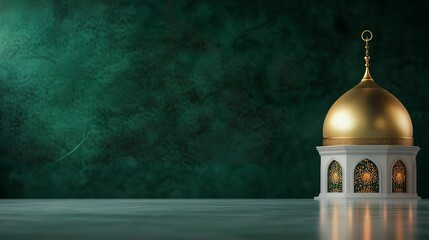 Golden dome against a textured green background.