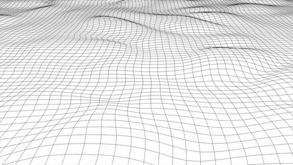 White background with black distorted grid waves, minimalist white background of lines