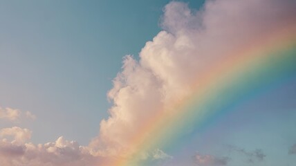 Fototapeta premium A rainbow is seen in the sky above a cloudy sky